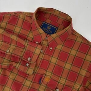 Beretta Shirt Mens Large Red Tan Plaid‎ Button Down Long Sleeve Upland Hunting